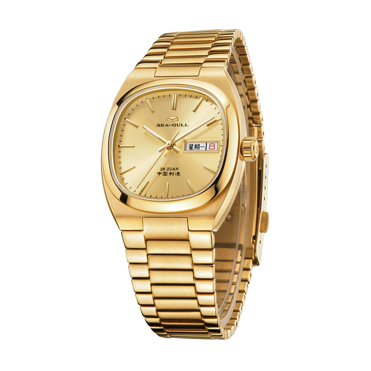 Jour-Date Calendrier Tonneau Doré 36mm