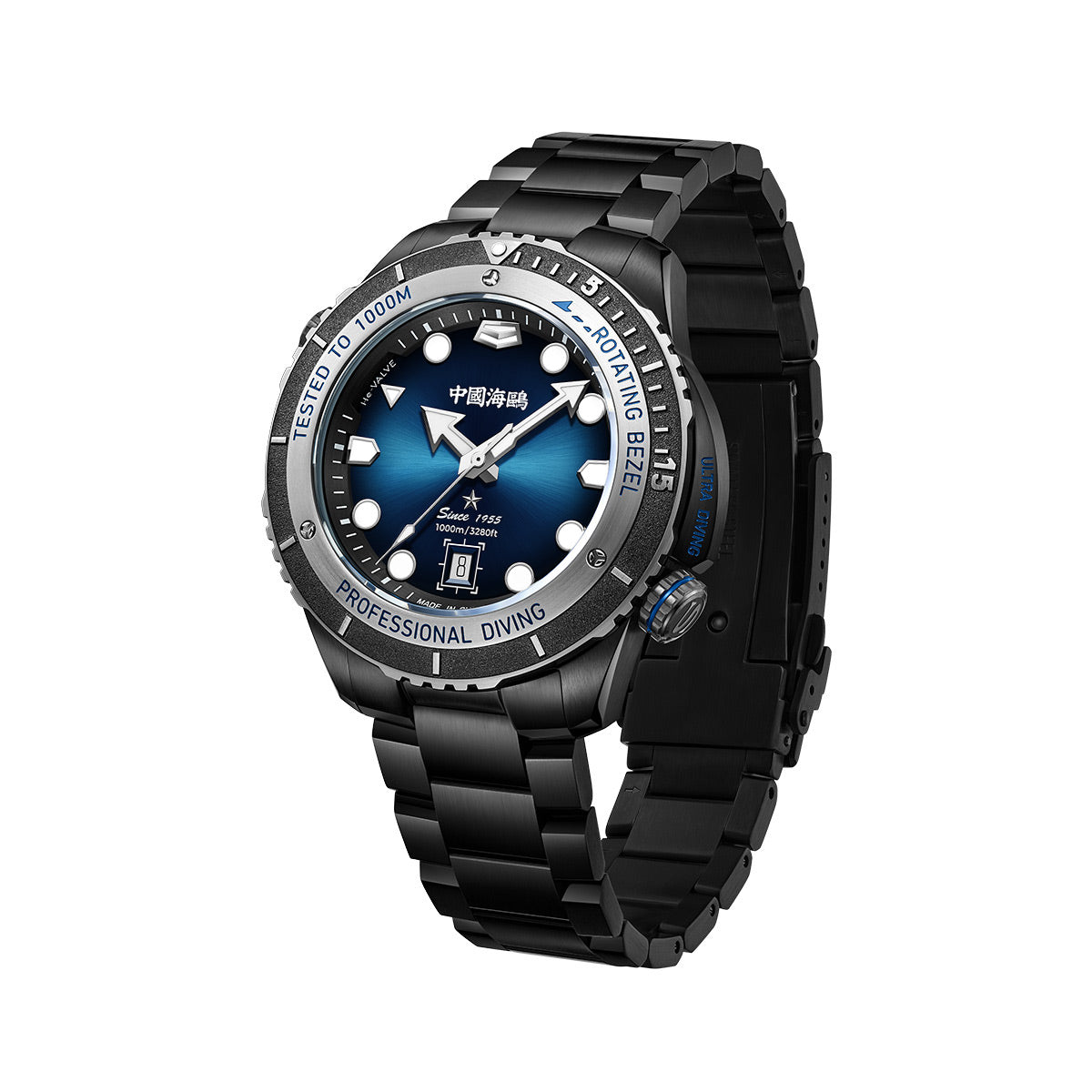 Océan Ultra 1000m Étanche Valve Hélium Intégré Lunette Tournante Plongée 45mm