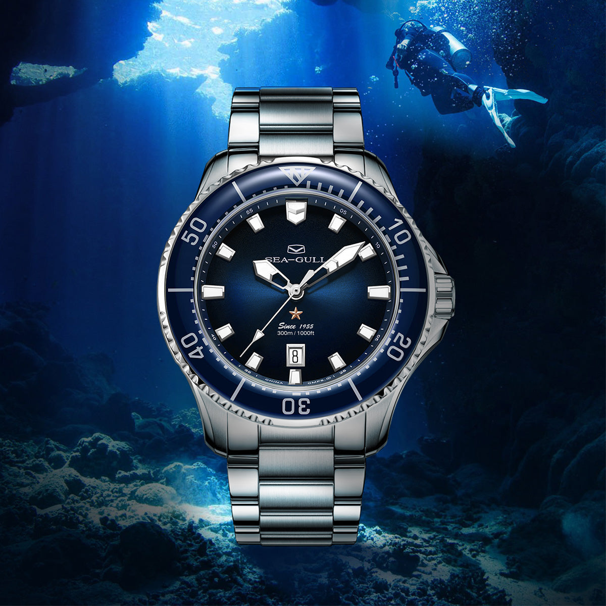 Océan Pro 300m Étanche Plongée 44mm