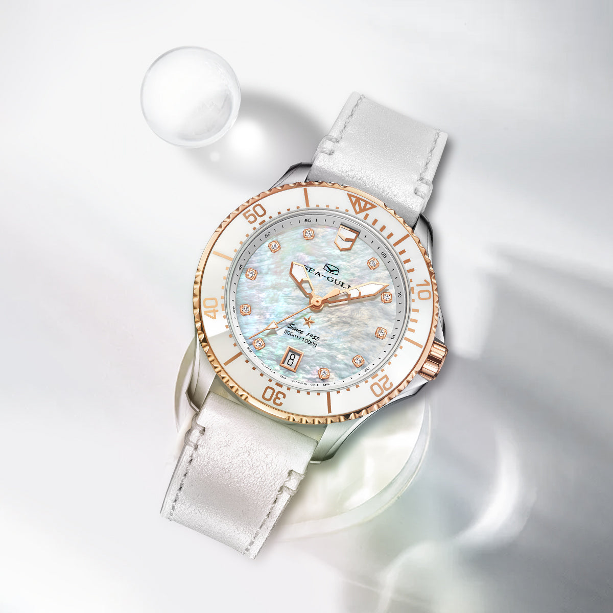 Océan Pro 300m Étanche Nacre Femme Plongée 40mm