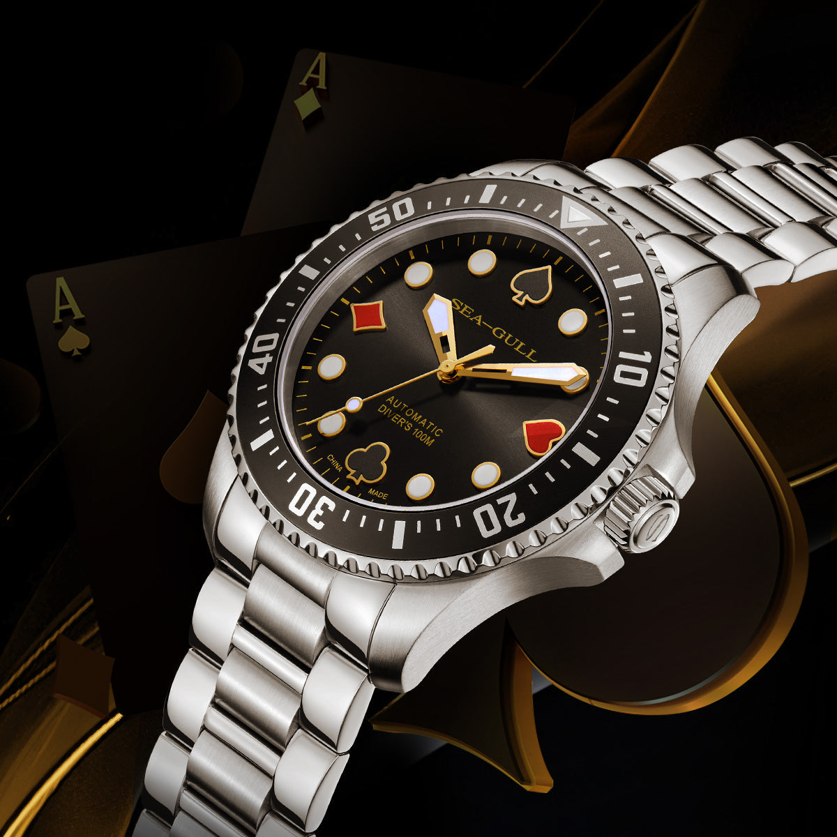 Océan 100m Étanche Poker Master Plongée 44.5mm