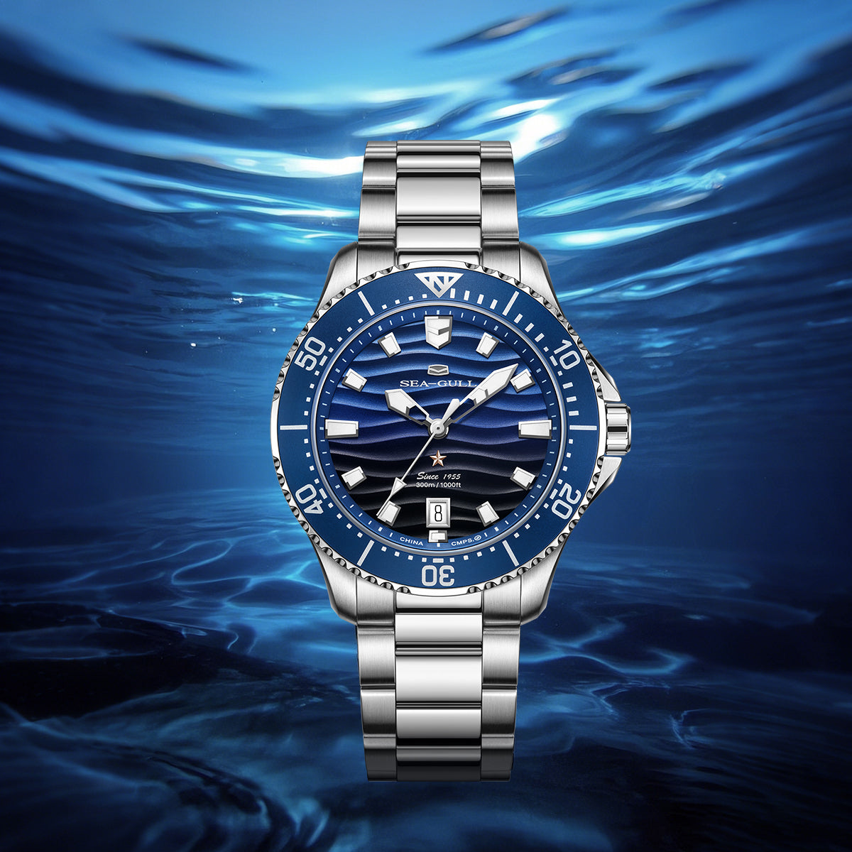 Océan Pro 300m Étanche Dégradé Texturé Vague Plongée 41mm