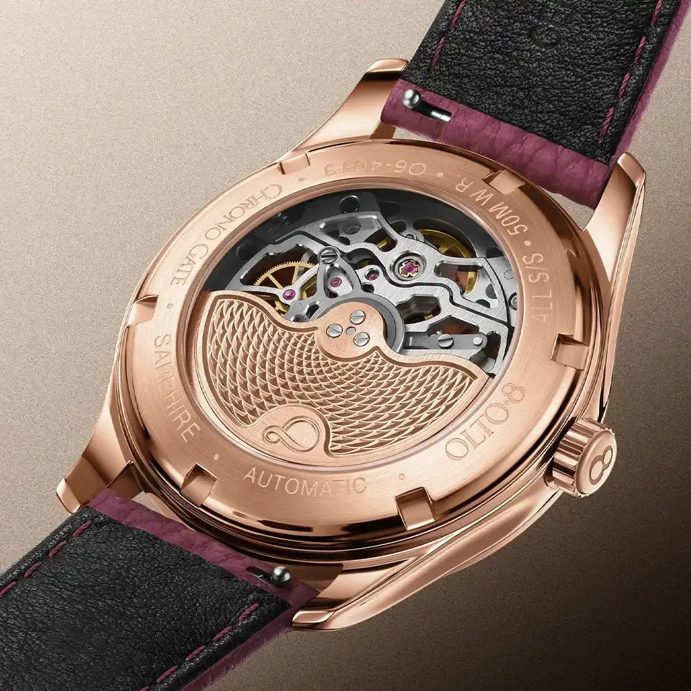 OLTO·8 Chrono Gate Burgundy Moissanite - Eastern Arabic Numerals