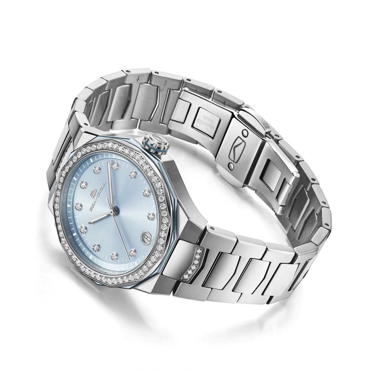Extraordinaire Polygonal Serti Diamant Lunette Nacre Femme 34mm