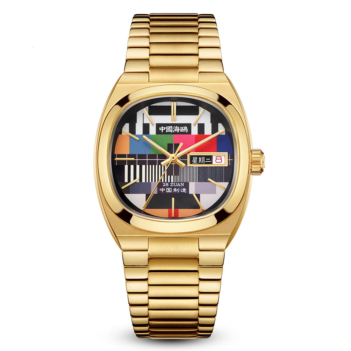 Doré Tonneau TV Jour-Date Calendrier Couple 34mm/30mm