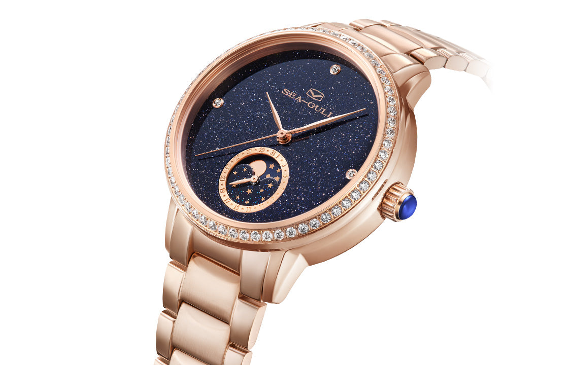 Phase de Lune Nacre Ciel Étoilé Serti Diamant Femme 34mm