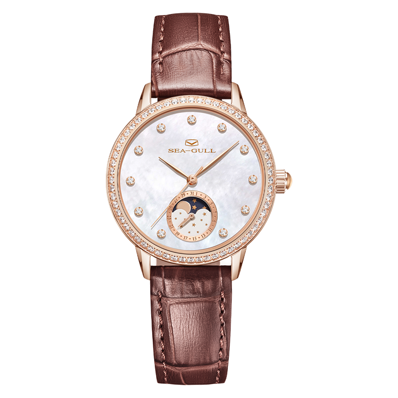 Phase de Lune Nacre Serti Diamant Femme 34mm