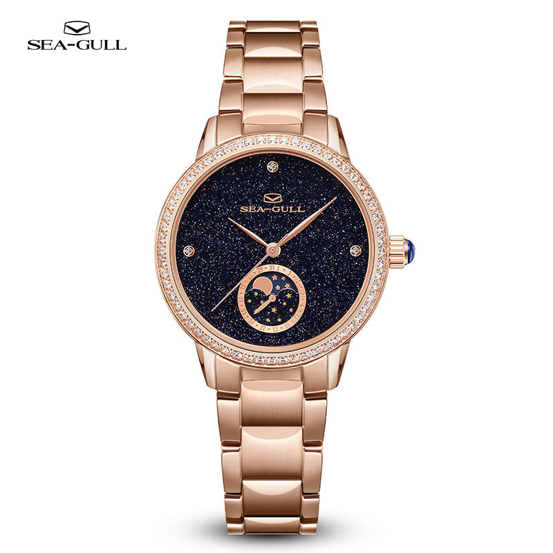 Phase de Lune Nacre Ciel Étoilé Serti Diamant Femme 34mm
