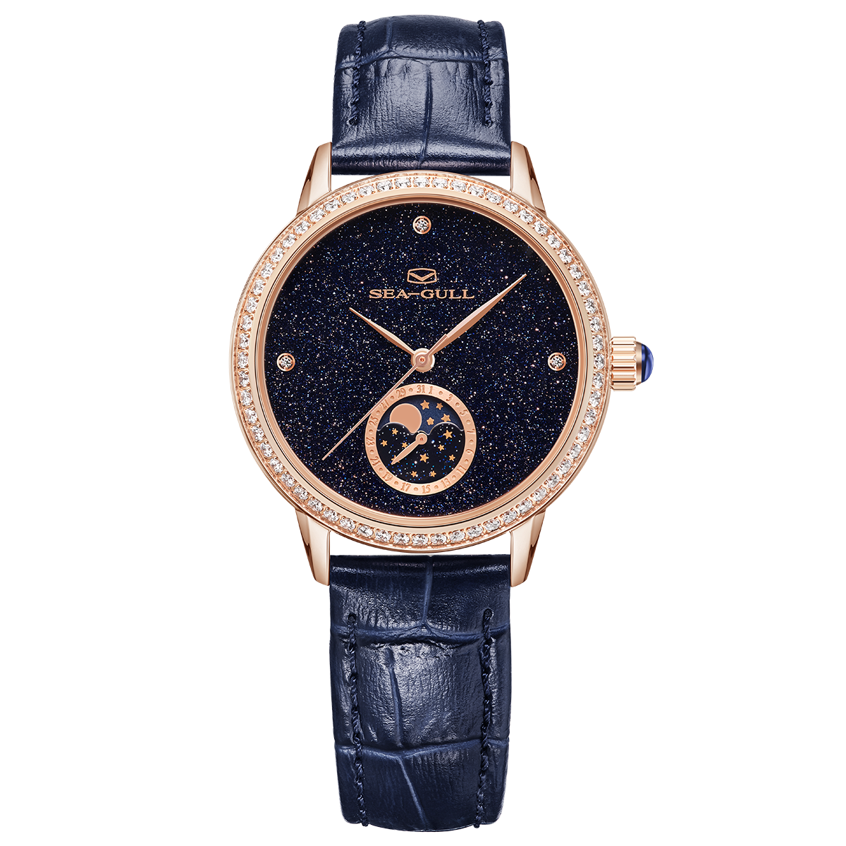 Phase de Lune Nacre Ciel Étoilé Serti Diamant Femme 34mm