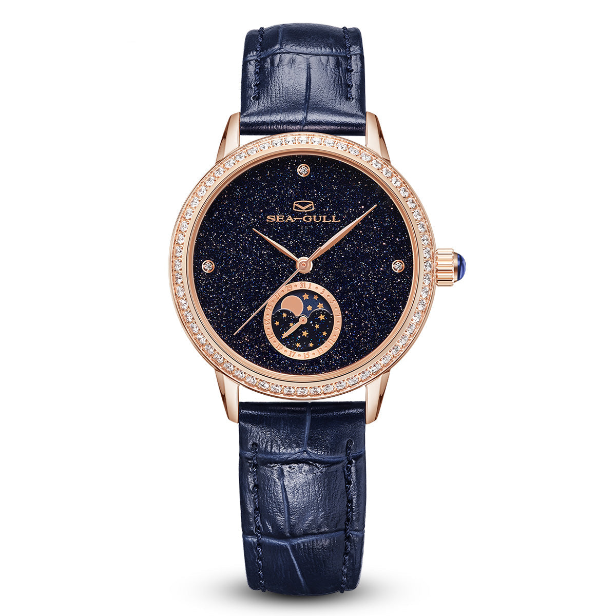 Phase de Lune Nacre Ciel Étoilé Serti Diamant Femme 34mm