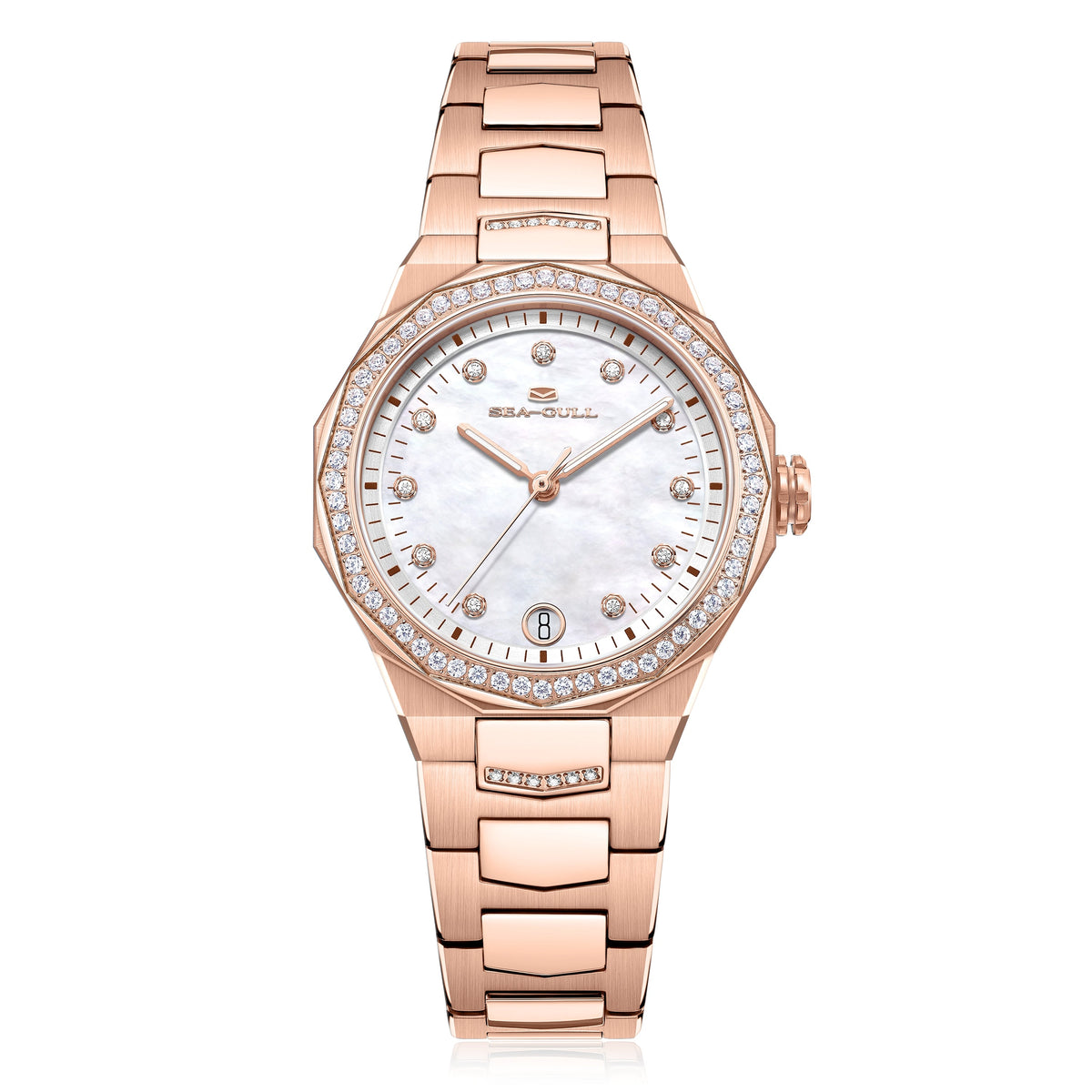Extraordinaire Polygonal Serti Diamant Lunette Nacre Femme 34mm