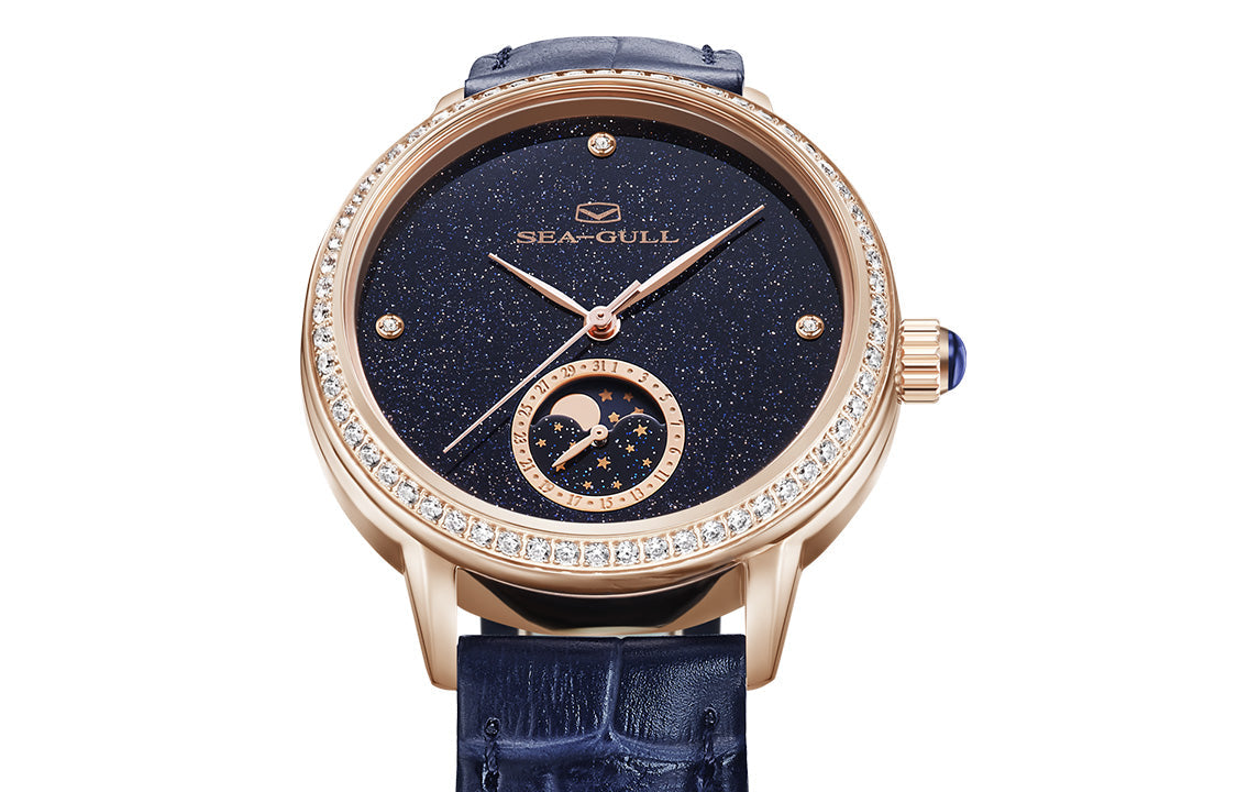 Phase de Lune Nacre Ciel Étoilé Serti Diamant Femme 34mm
