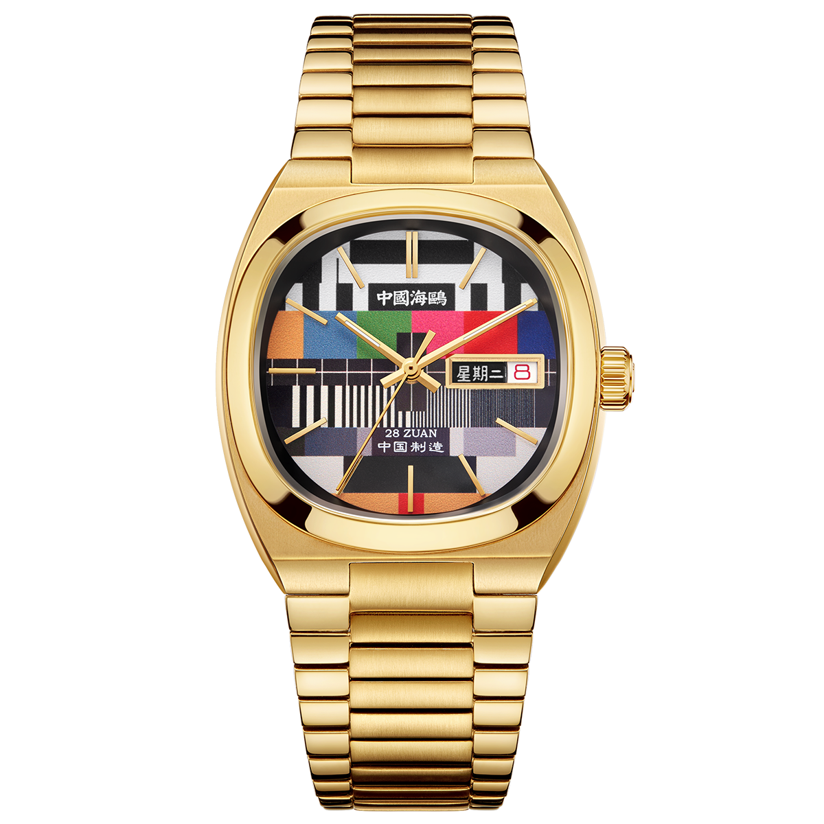 Doré Tonneau TV Jour-Date Calendrier Couple 34mm/30mm