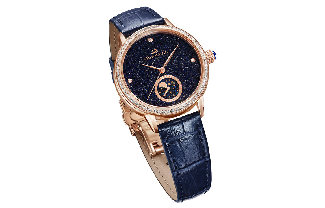 Phase de Lune Nacre Ciel Étoilé Serti Diamant Femme 34mm