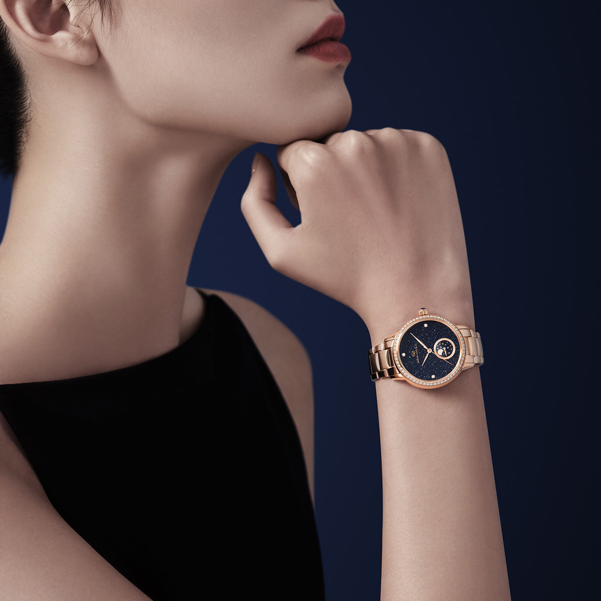 Phase de Lune Nacre Ciel Étoilé Serti Diamant Femme 34mm