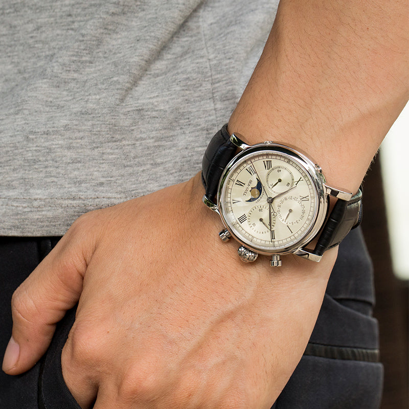 Extraordinaire Multifonction Phase de Lune Chronographe 41mm