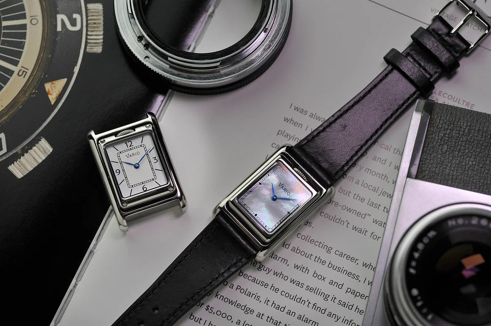 Vario VERSA Reversible Dual Time Silver-White Mother of Pearl Watch