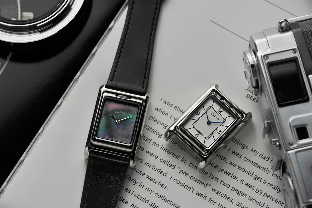 Vario VERSA Reversible Dual Time Silver-Black Mother of Pearl Watch