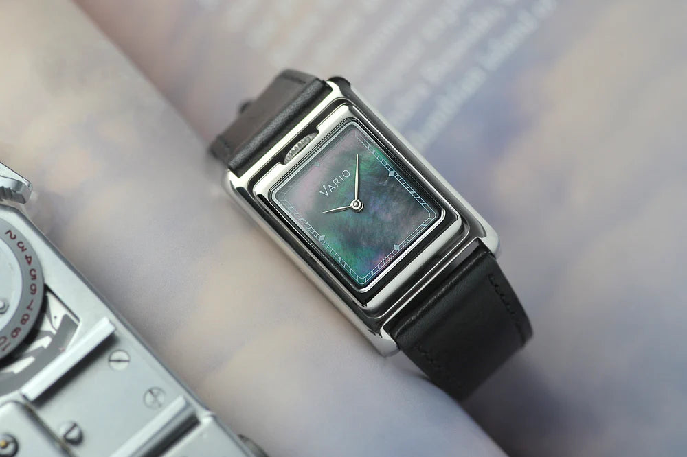 Vario VERSA Reversible Dual Time Silver-Black Mother of Pearl Watch
