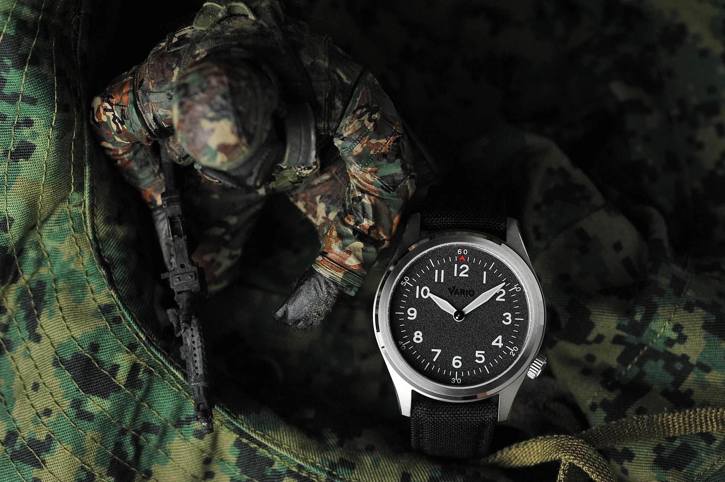 Vario 1945 A-11S Raven Black Solar Quartz Field Watch