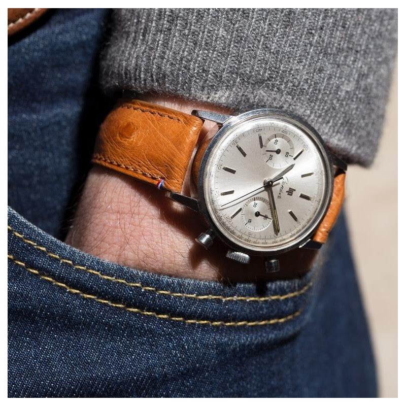 Bracelet de montre en cuir d'autruche camel