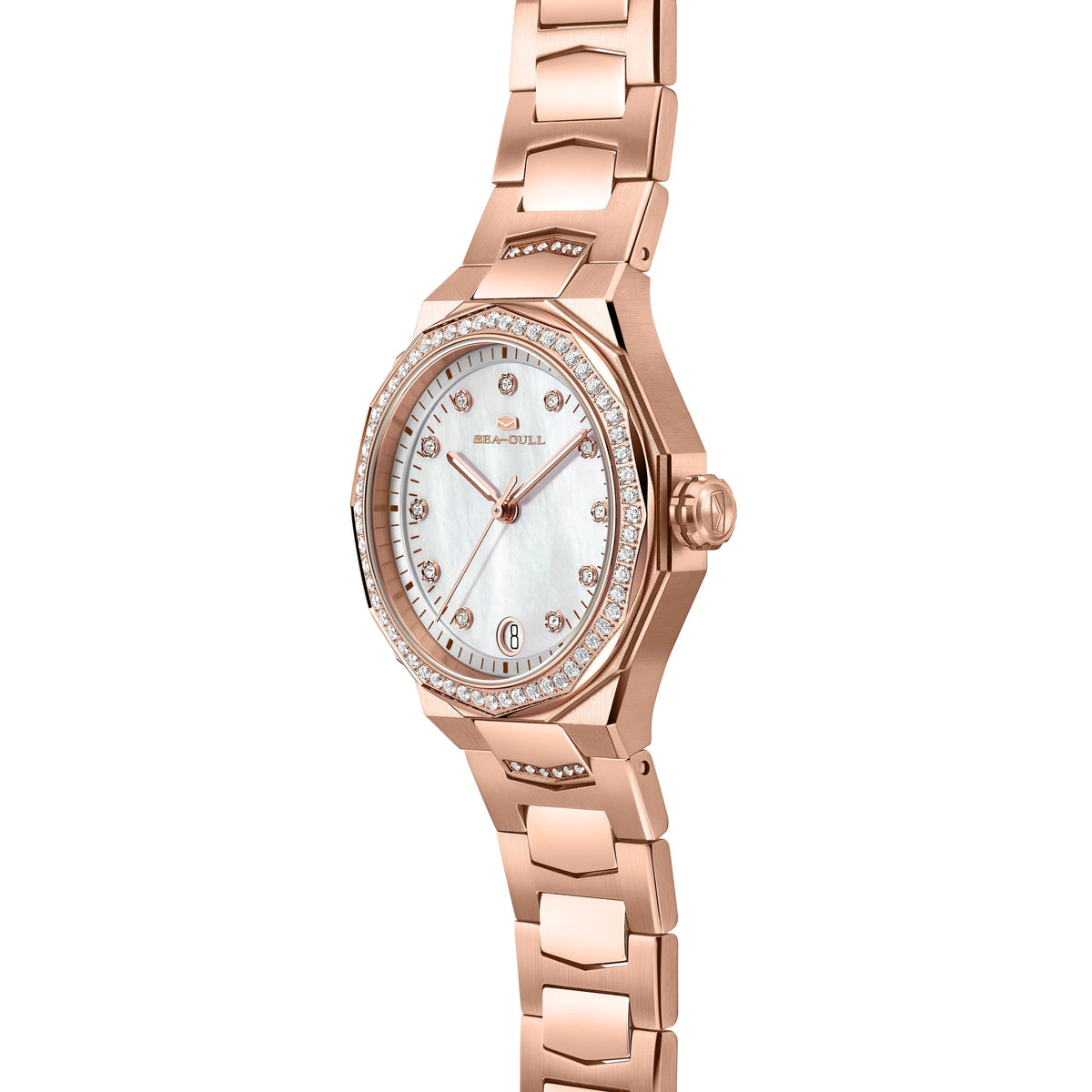 Extraordinaire Polygonal Serti Diamant Lunette Nacre Femme 34mm