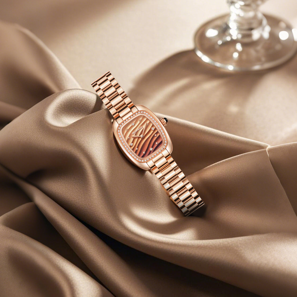Femme Texturé Vague Serti Diamant Femme 30mm