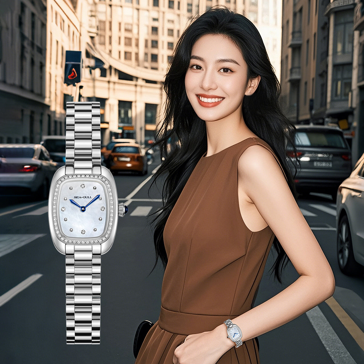 Femme Texturé Vague Serti Diamant Femme 30mm