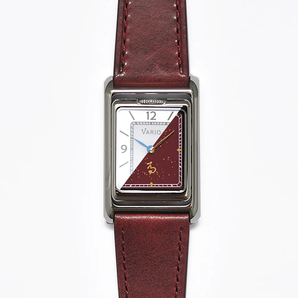 VARIO VERSA REVERSIBLE DUAL TIME YEAR OF THE HORSE SILVER-RED ENAMEL WATCH