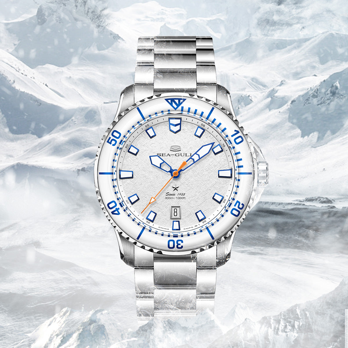Océan Pro 300m Étanche Aile de Glace Plongée 43.5mm