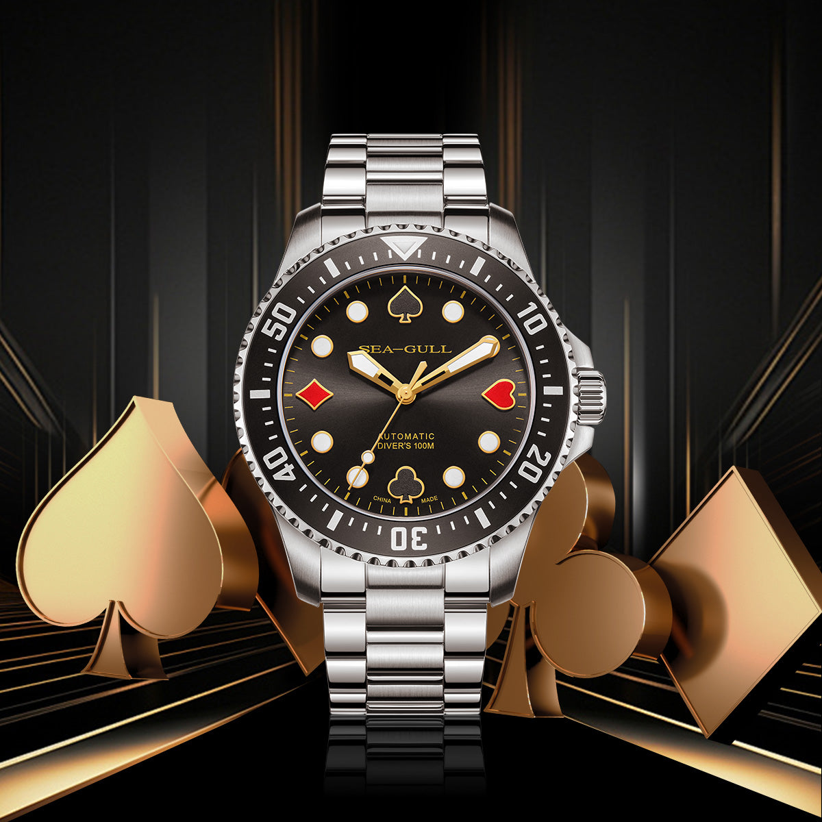 Océan 100m Étanche Poker Master Plongée 44.5mm