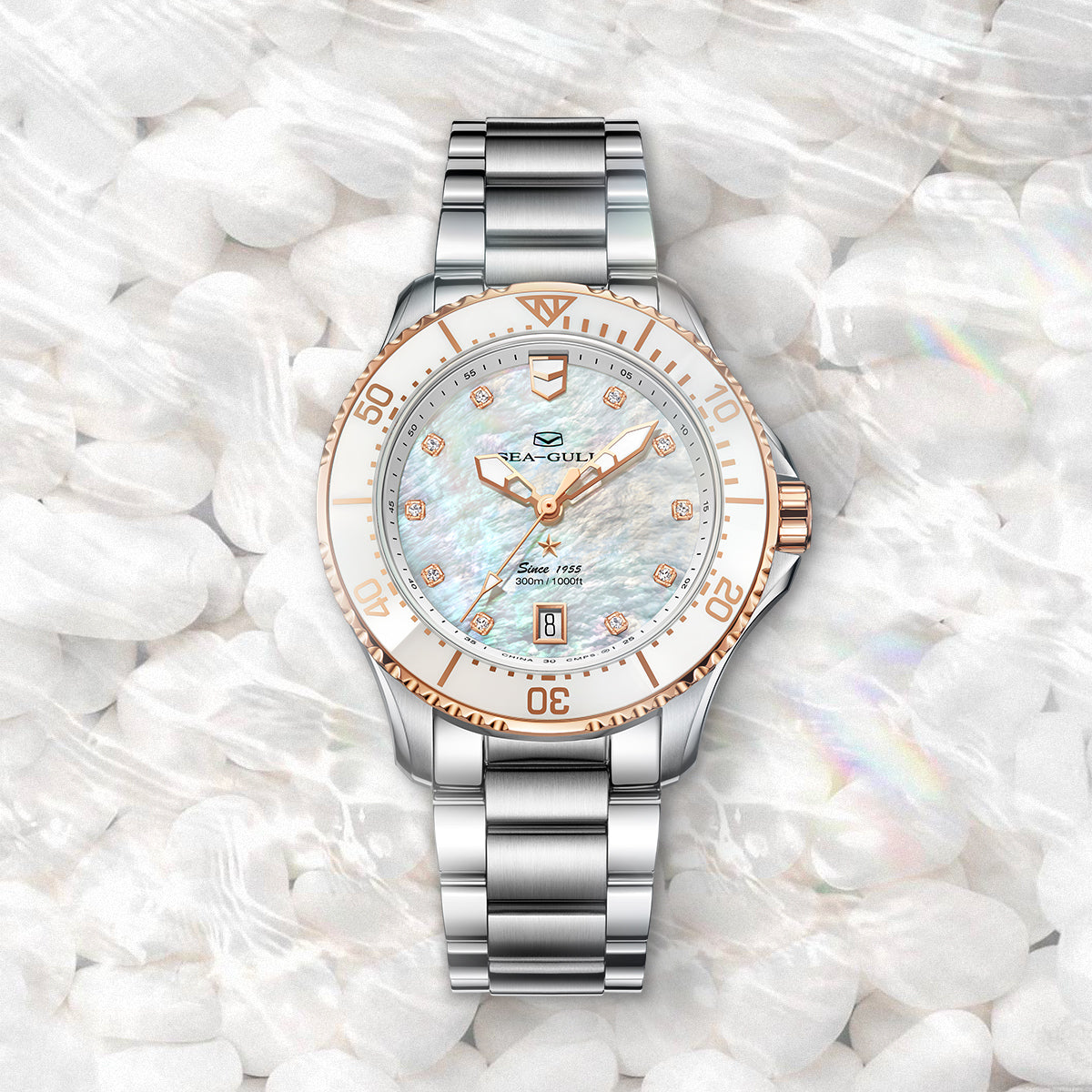 Océan Pro 300m Étanche Nacre Femme Plongée 40mm