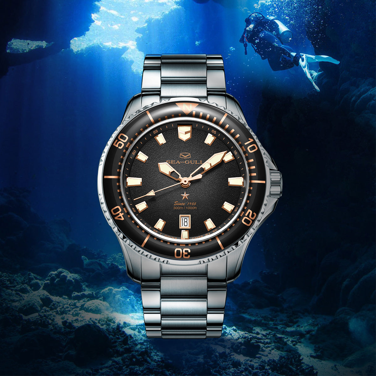Océan Pro 300m Étanche Plongée 44mm