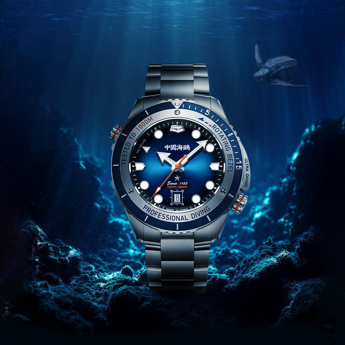 Océan Ultra 1000m Étanche Valve Hélium Intégré Lunette Tournante Plongée 45mm