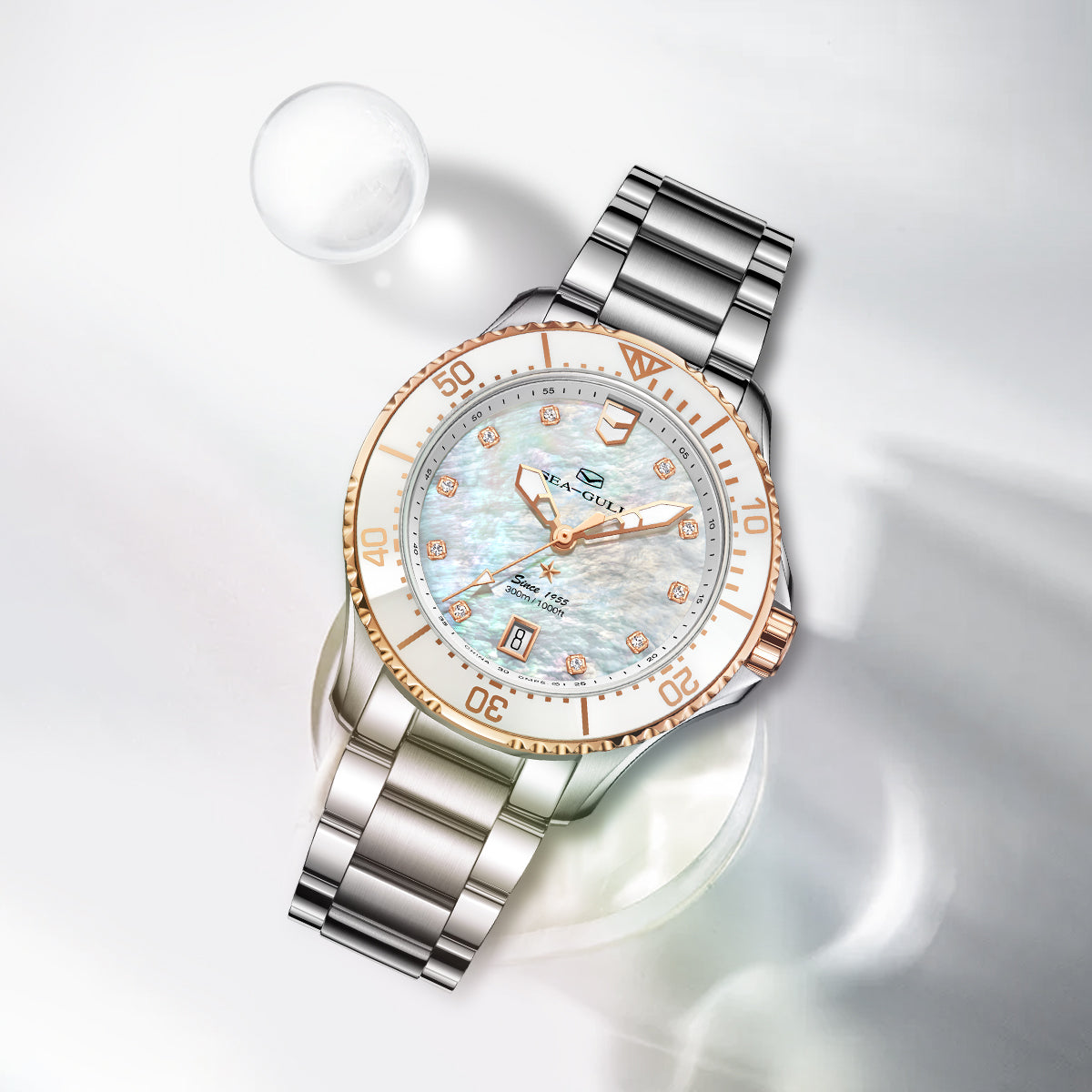 Océan Pro 300m Étanche Nacre Femme Plongée 40mm