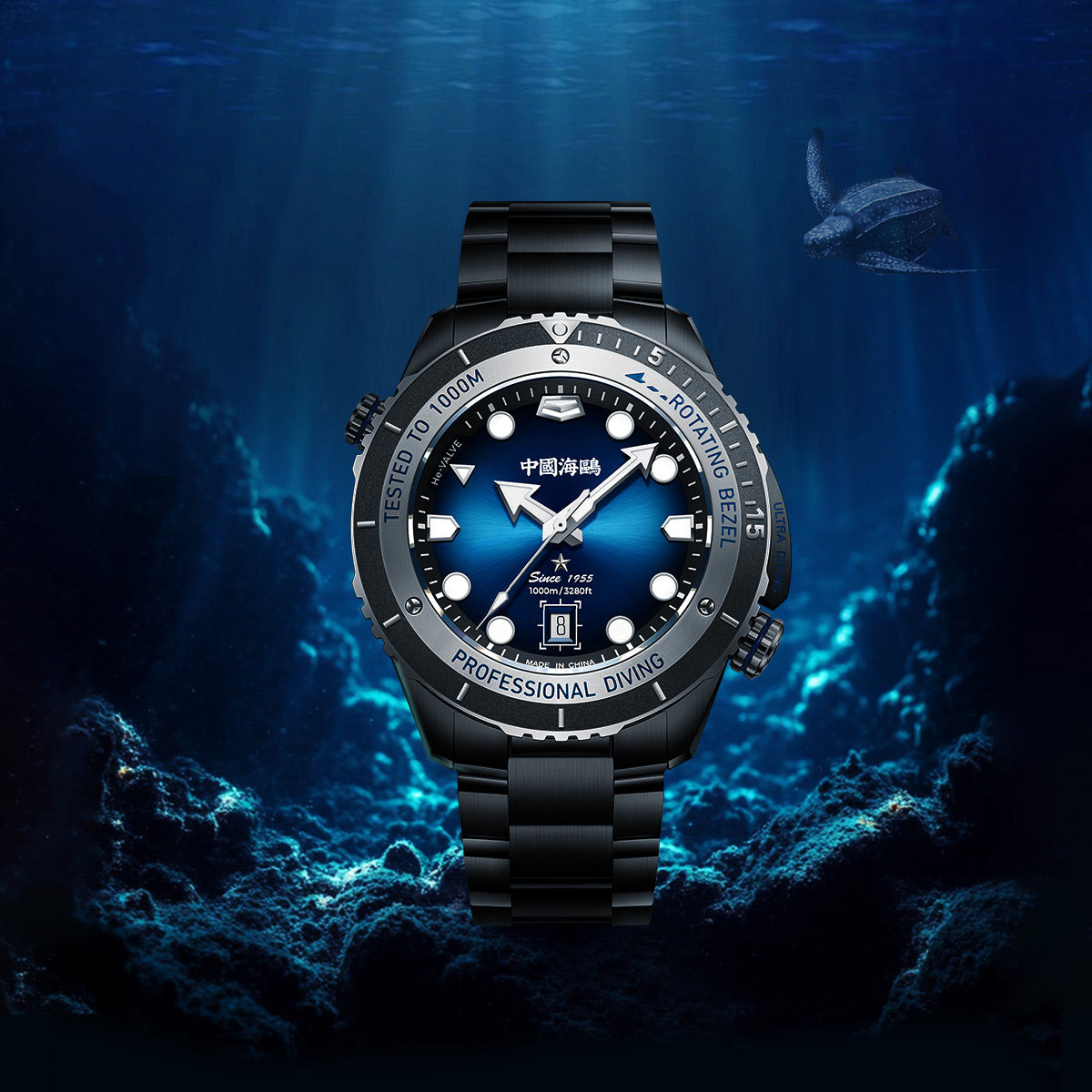 Océan Ultra 1000m Étanche Valve Hélium Intégré Lunette Tournante Plongée 45mm