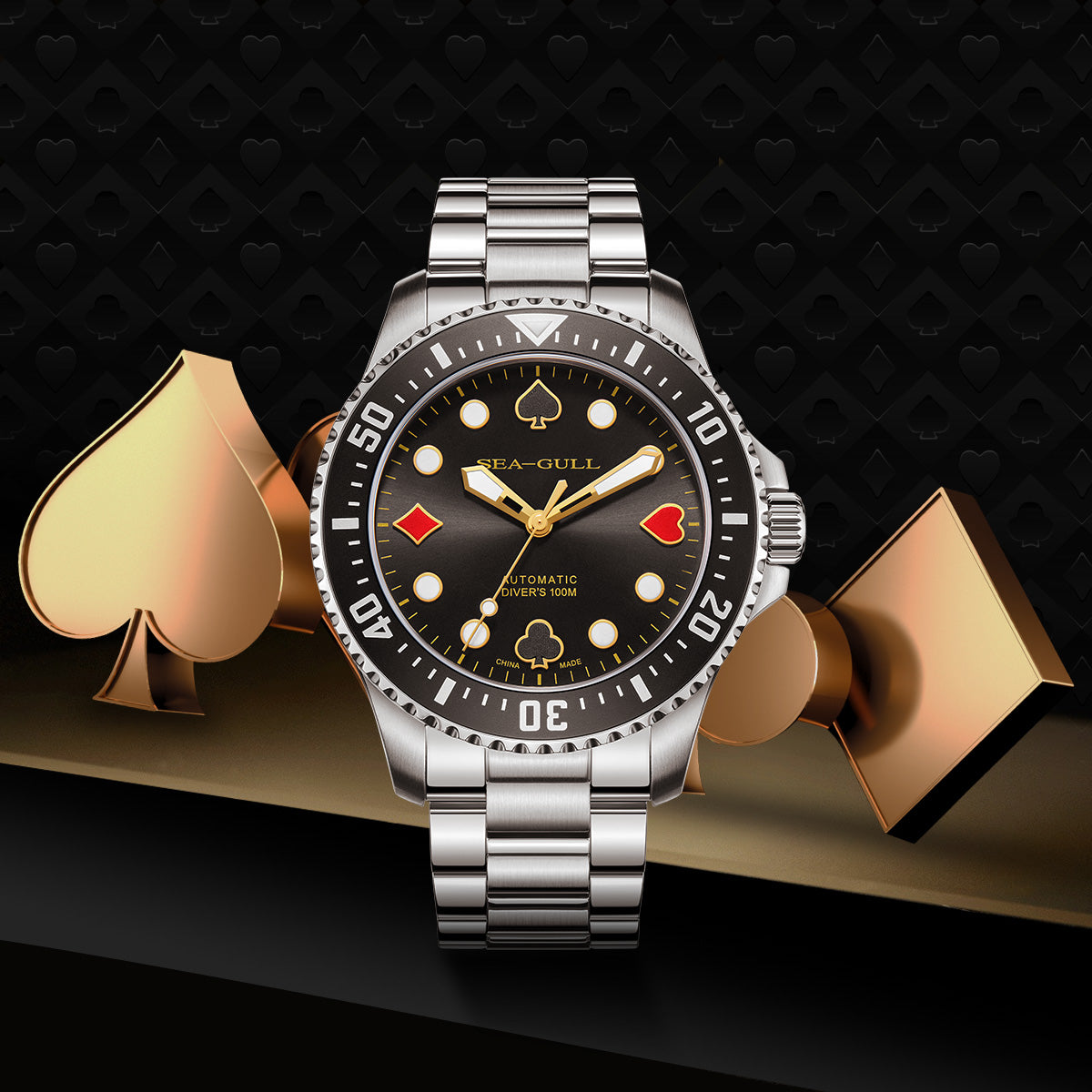 Océan 100m Étanche Poker Master Plongée 44.5mm
