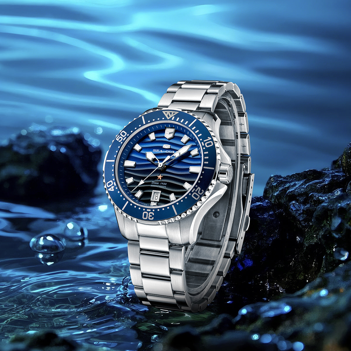 Océan Pro 300m Étanche Dégradé Texturé Vague Plongée 41mm