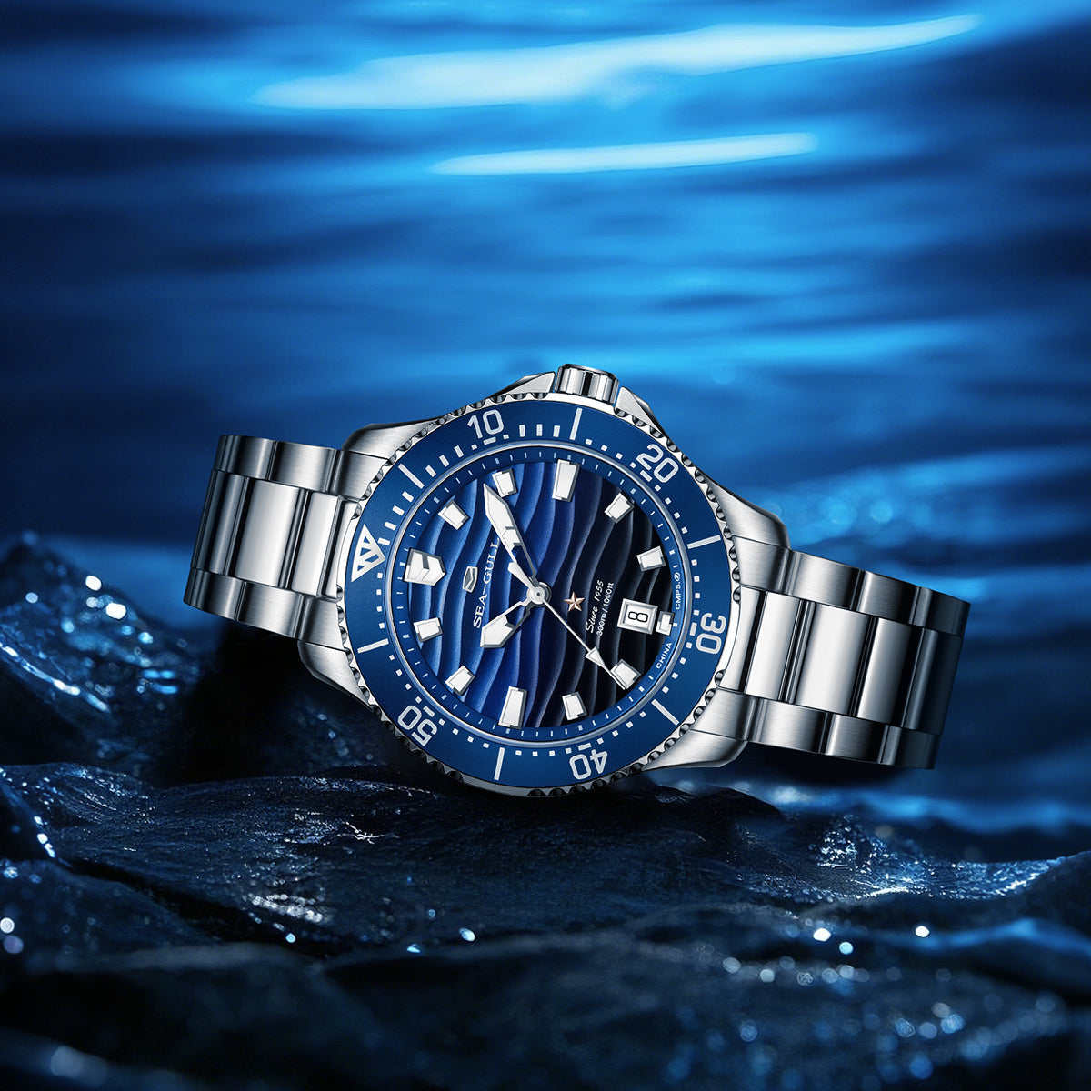 Océan Pro 300m Étanche Dégradé Texturé Vague Plongée 41mm