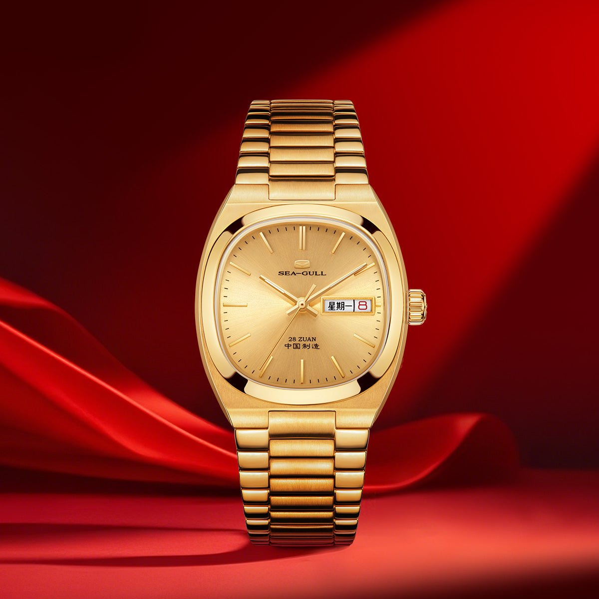 Jour-Date Calendrier Tonneau Doré 36mm