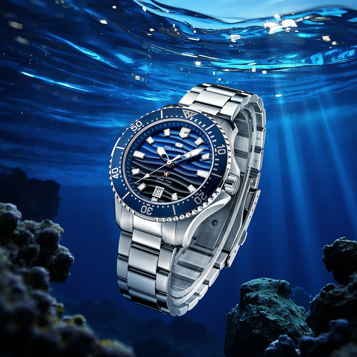 Océan Pro 300m Étanche Dégradé Texturé Vague Plongée 41mm
