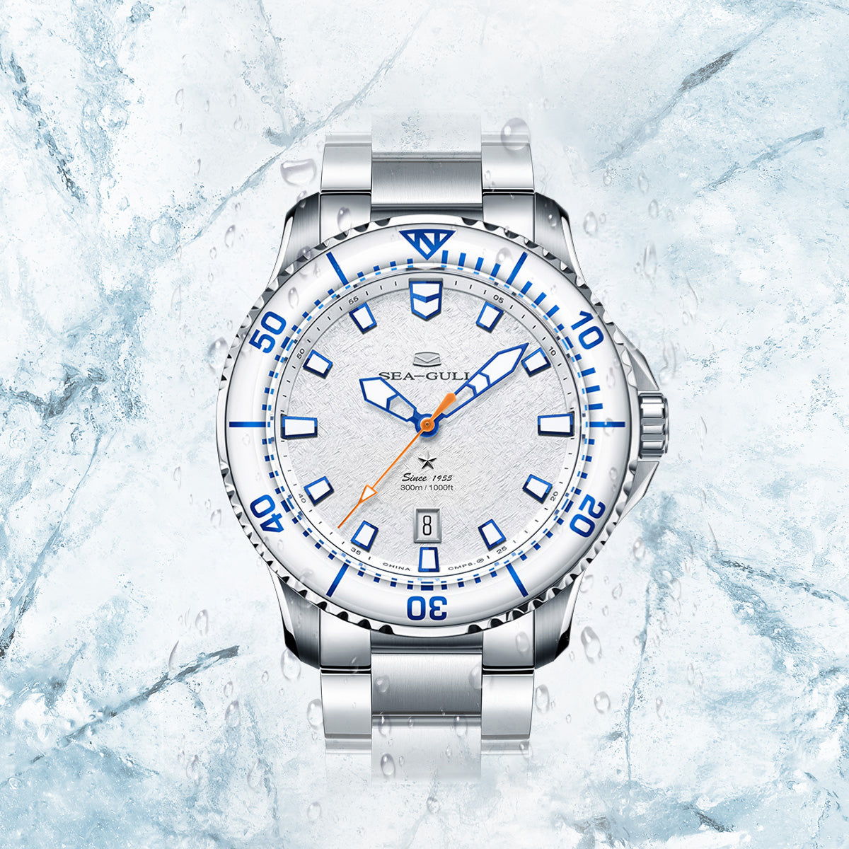 Océan Pro 300m Étanche Aile de Glace Plongée 43.5mm