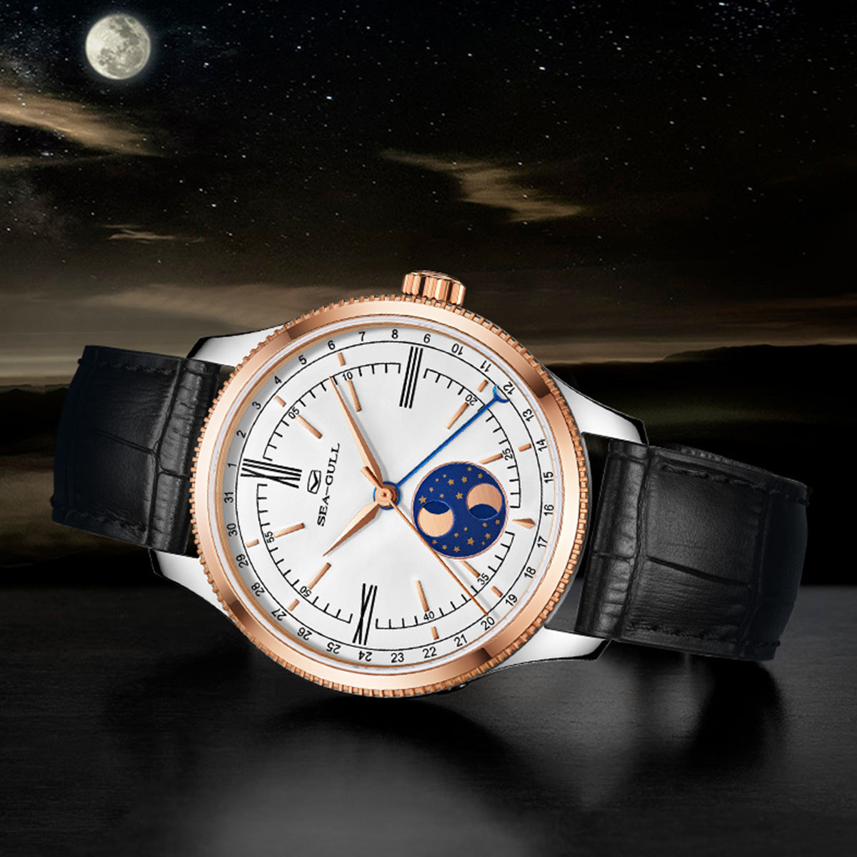 Double Hémisphère Lune Calendrier Habillée 41mm