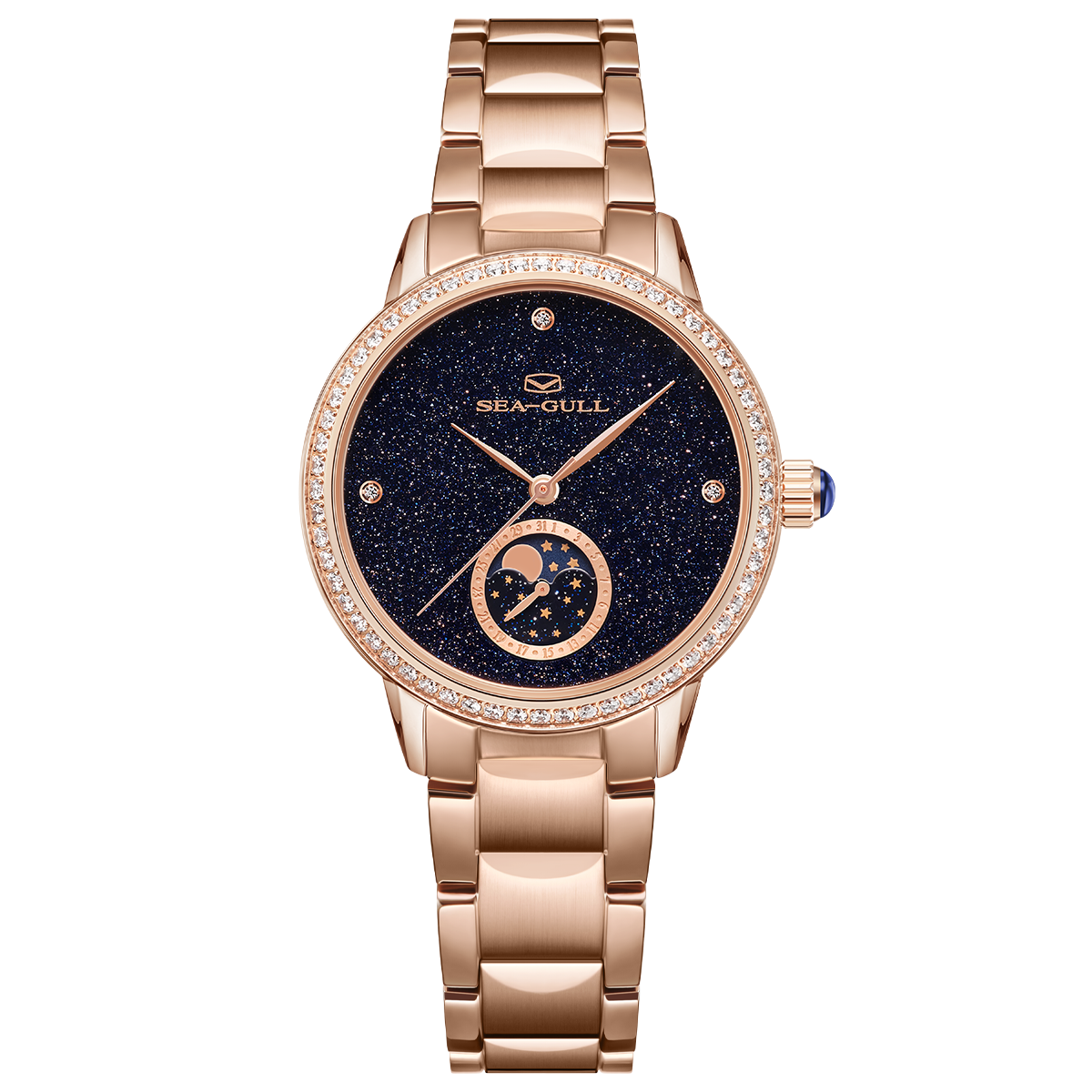 Phase de Lune Nacre Ciel Étoilé Serti Diamant Femme 34mm