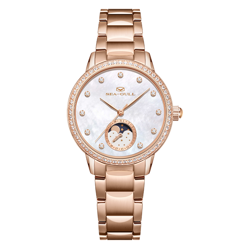 Phase de Lune Nacre Serti Diamant Femme 34mm