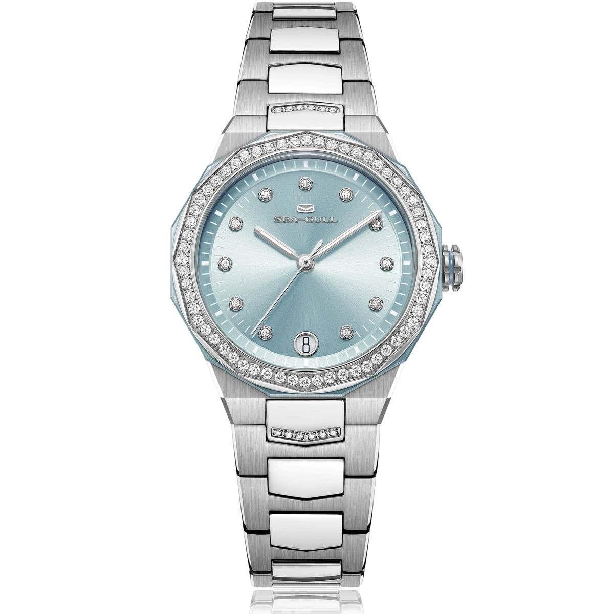 Extraordinaire Polygonal Serti Diamant Lunette Nacre Femme 34mm
