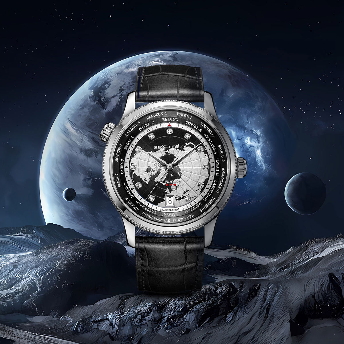 GMT Heure Mondiale Double Fuseau Calendrier 41mm