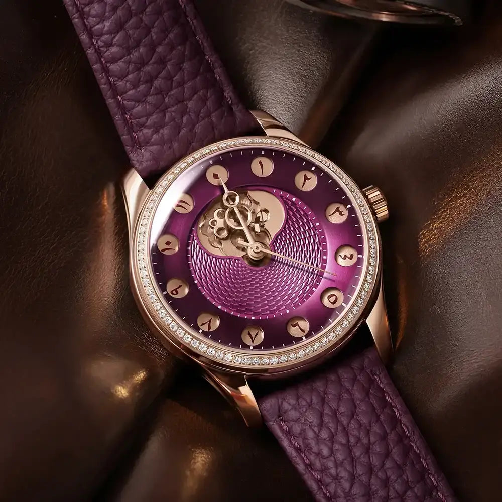 OLTO·8 Chrono Gate Burgundy Moissanite - Eastern Arabic Numerals