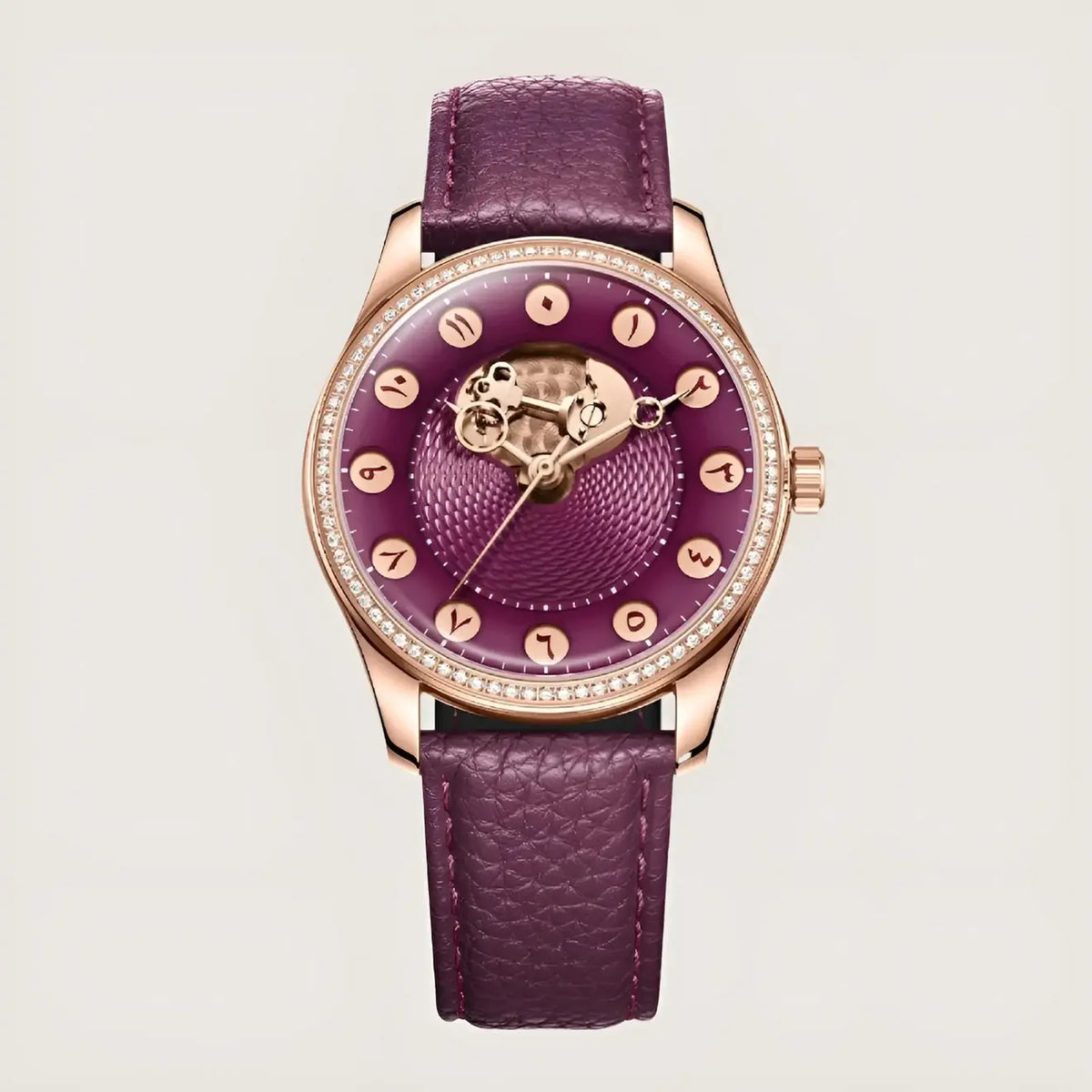 OLTO·8 Chrono Gate Burgundy Moissanite - Eastern Arabic Numerals