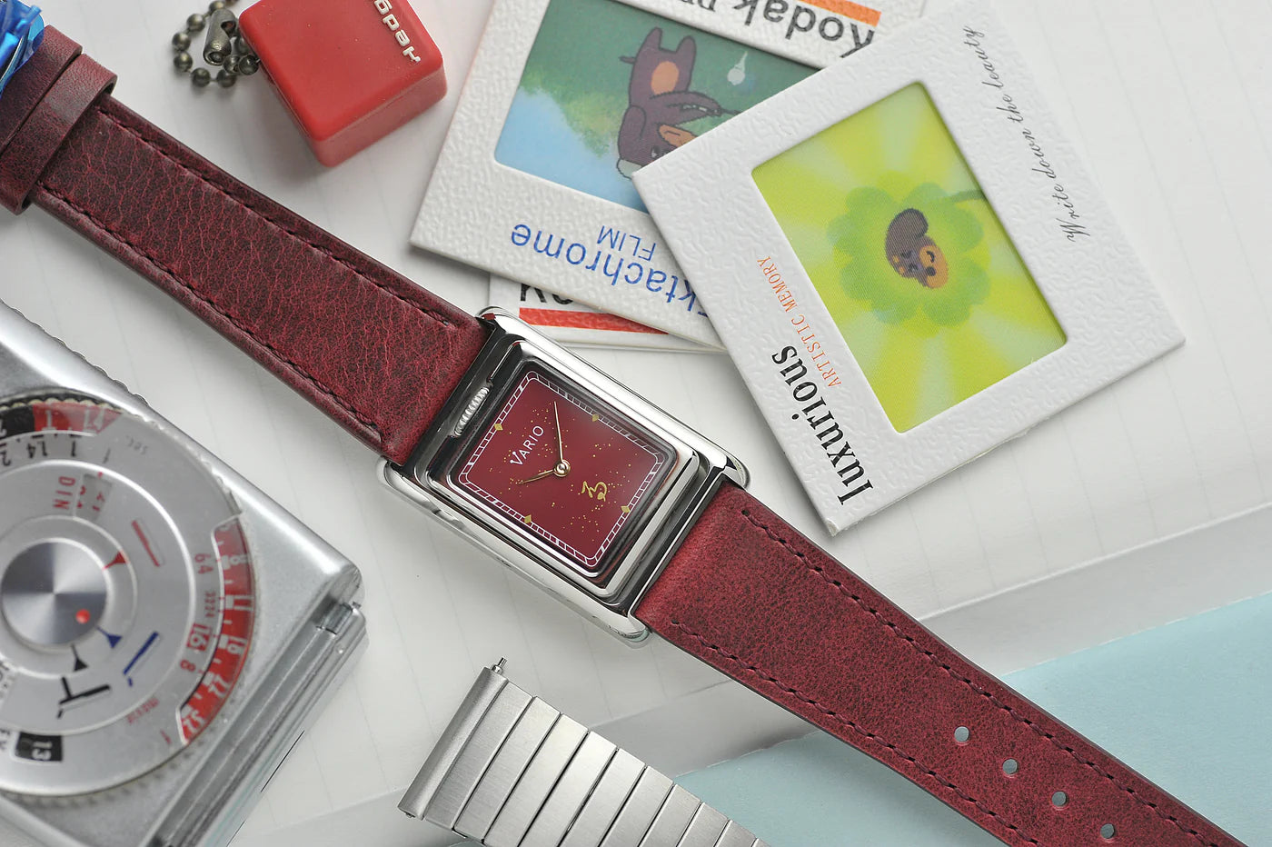 VARIO VERSA REVERSIBLE DUAL TIME YEAR OF THE HORSE SILVER-RED ENAMEL WATCH